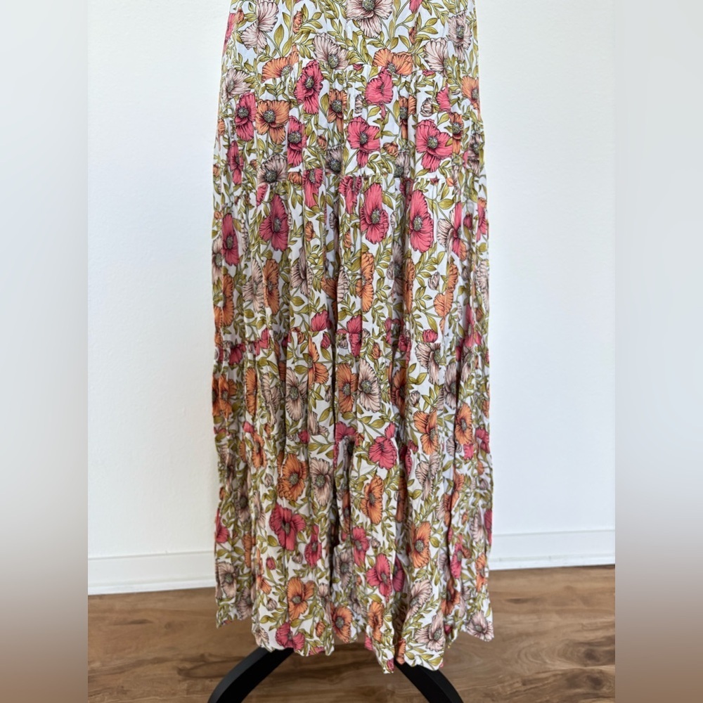 Abel the Label Floral Print Smocked Shoulder Tie Tiered Maxi Dress - Size XS - Picture 3 of 5